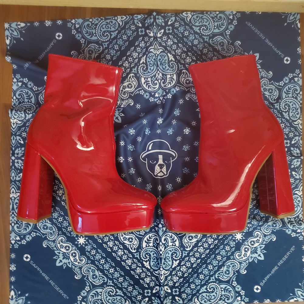 Red Platform Ankle Boots